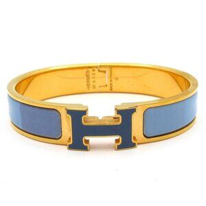 HERMES Clic H Gold Blue Gray Multi Hardware Patent Leather Bangle